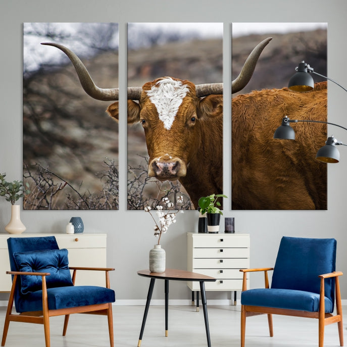 Large Texas Longhorn Cow Canvas Wall Art Animal Art Print