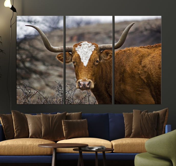 Large Texas Longhorn Cow Canvas Wall Art Animal Art Print