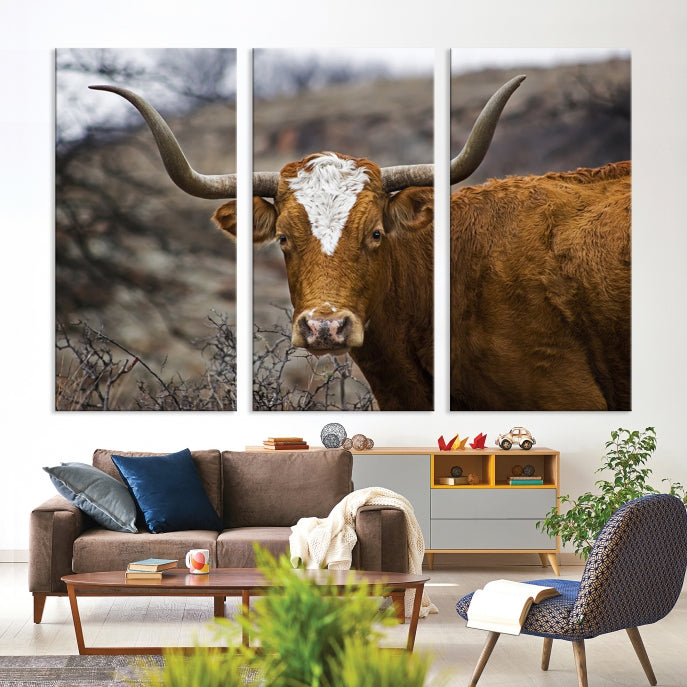 Large Texas Longhorn Cow Canvas Wall Art Animal Art Print