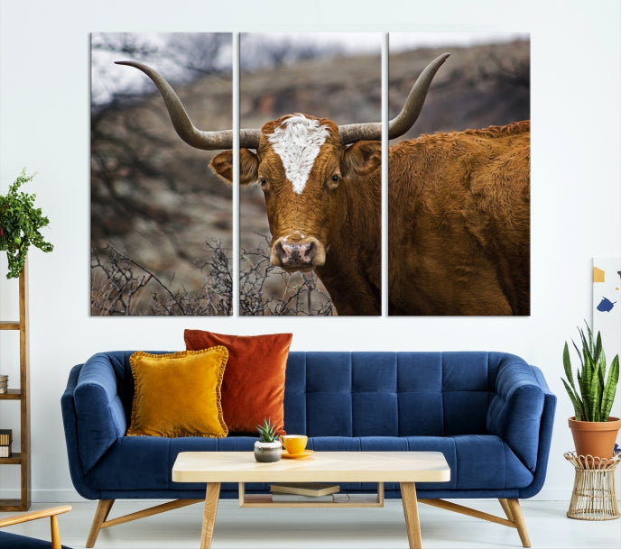 Large Texas Longhorn Cow Canvas Wall Art Animal Art Print