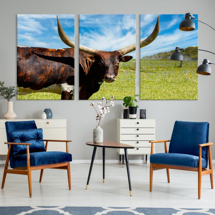 Large Texas Longhorn Cow Wall Art Animal Canvas Print