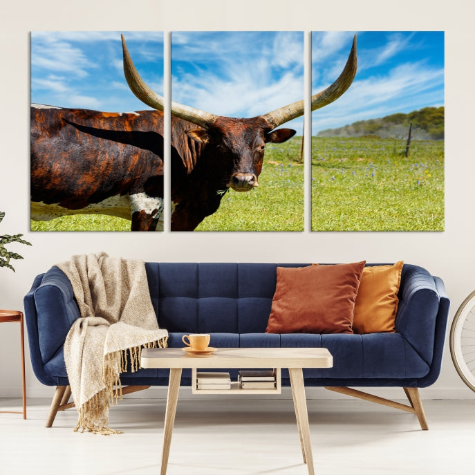 Large Texas Longhorn Cow Wall Art Animal Canvas Print