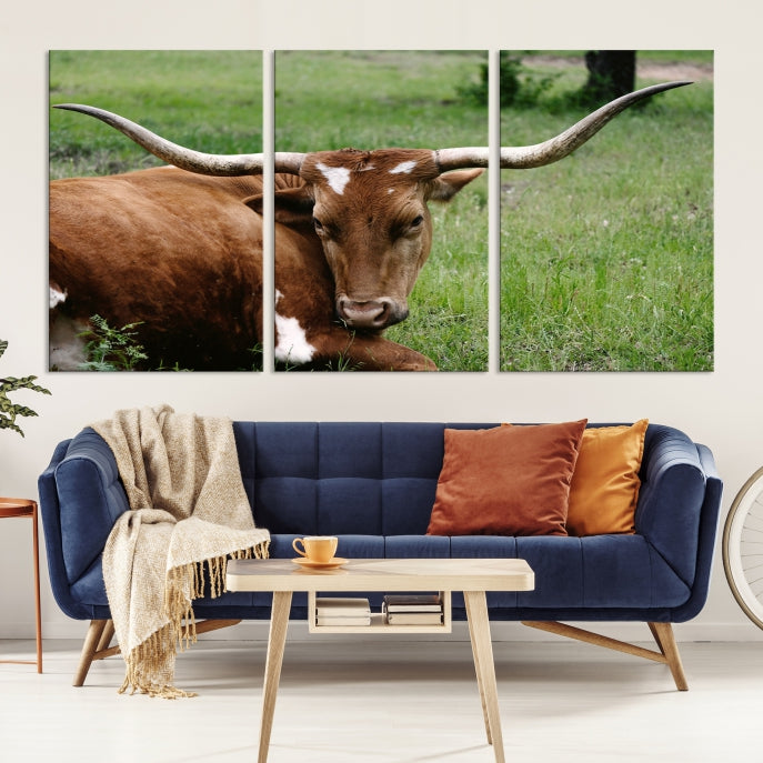 Large Texas Longhorn Cow Wall Art Animal Canvas Print