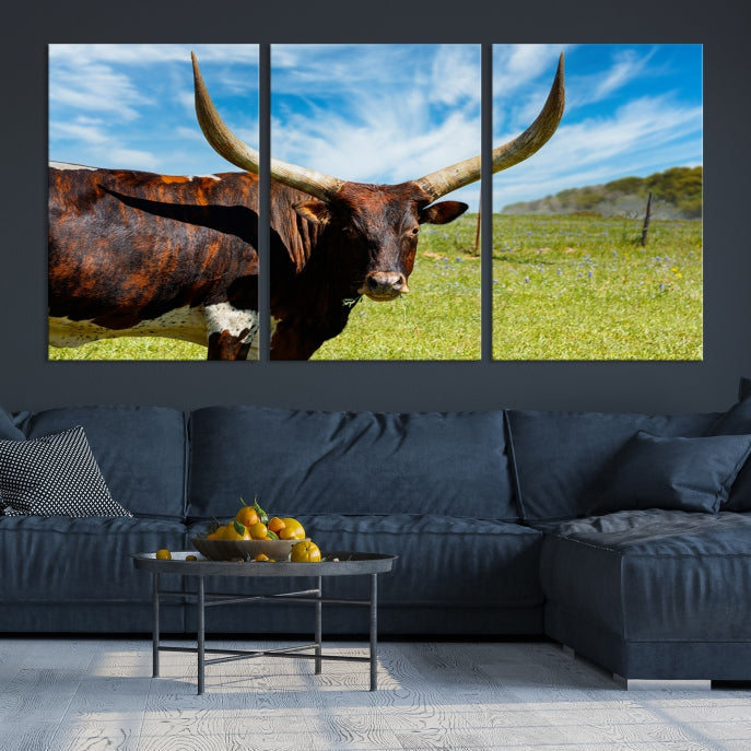 Large Texas Longhorn Cow Wall Art Animal Canvas Print