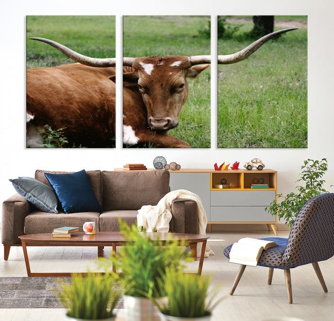 Large Texas Longhorn Cow Wall Art Animal Canvas Print