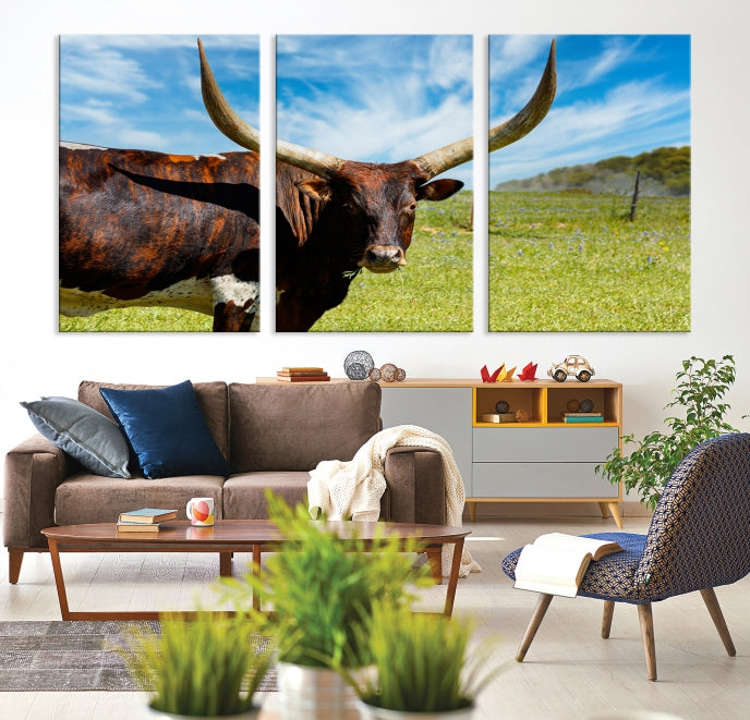 Large Texas Longhorn Cow Wall Art Animal Canvas Print