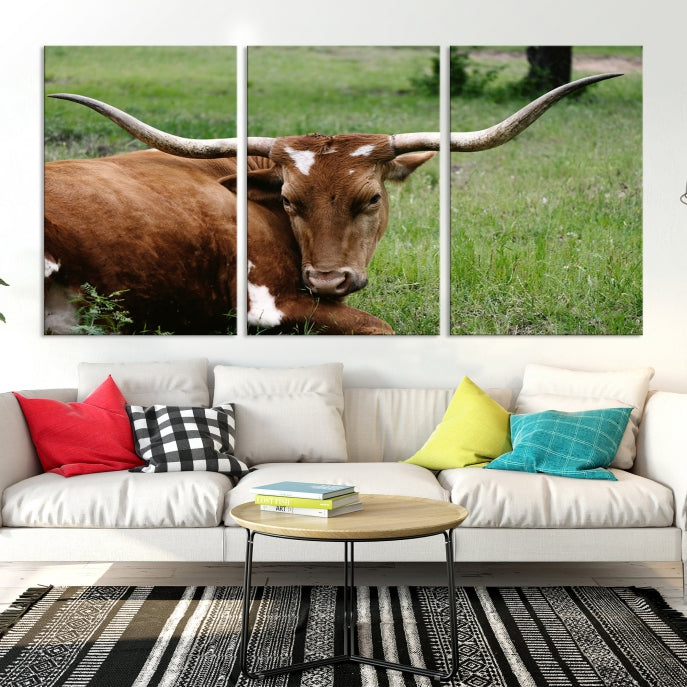 Large Texas Longhorn Cow Wall Art Animal Canvas Print