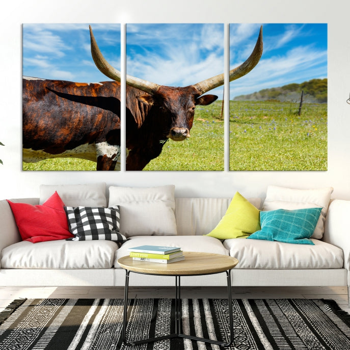 Large Texas Longhorn Cow Wall Art Animal Canvas Print