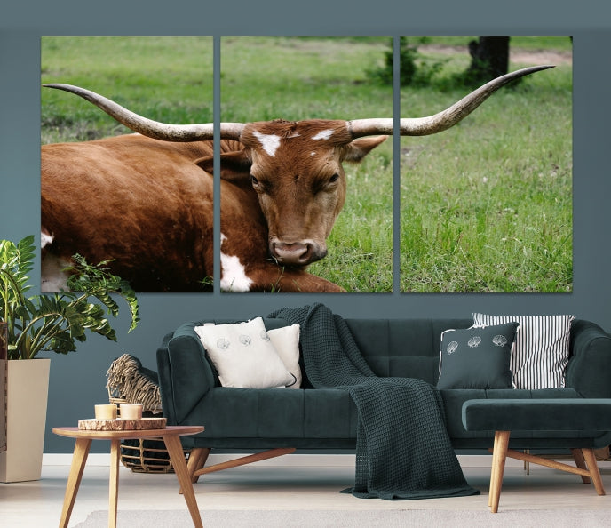 Large Texas Longhorn Cow Wall Art Animal Canvas Print