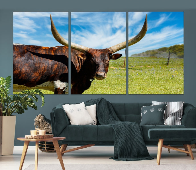 Large Texas Longhorn Cow Wall Art Animal Canvas Print