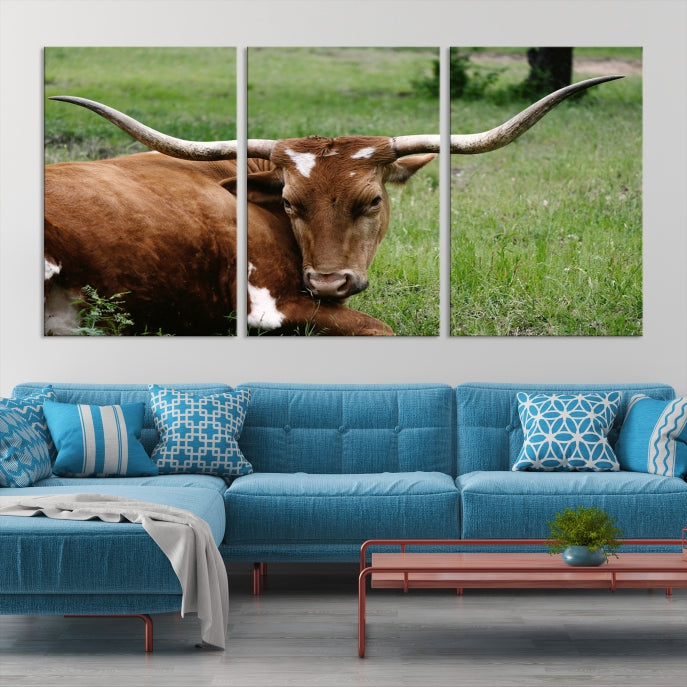 Large Texas Longhorn Cow Wall Art Animal Canvas Print