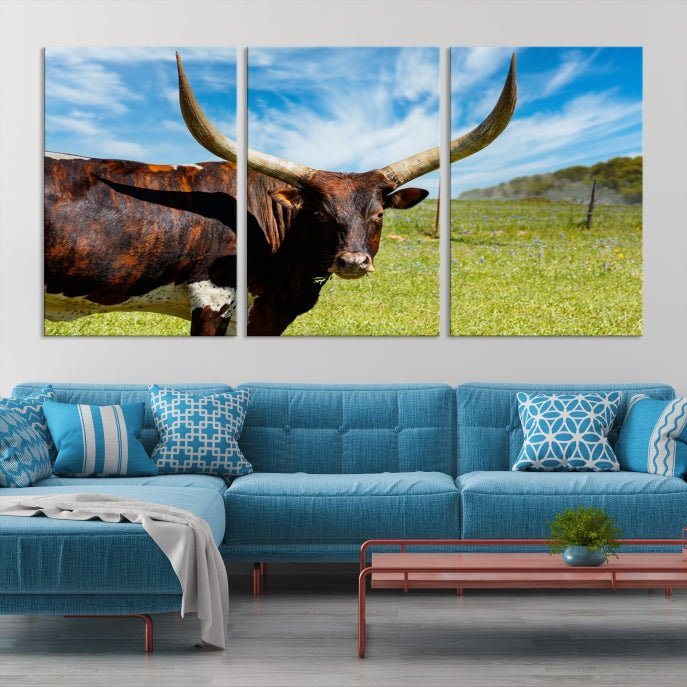 Large Texas Longhorn Cow Wall Art Animal Canvas Print