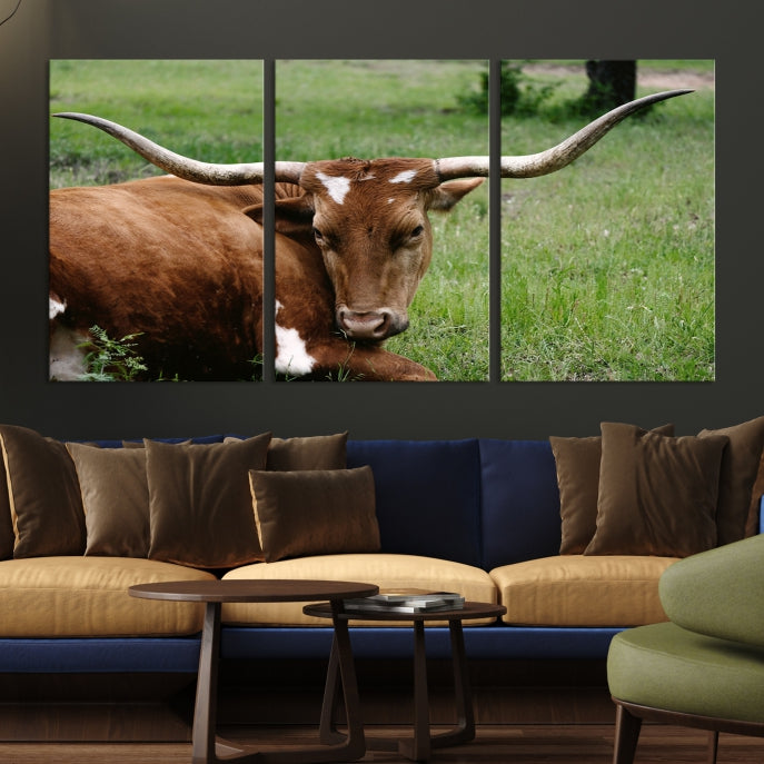 Large Texas Longhorn Cow Wall Art Animal Canvas Print