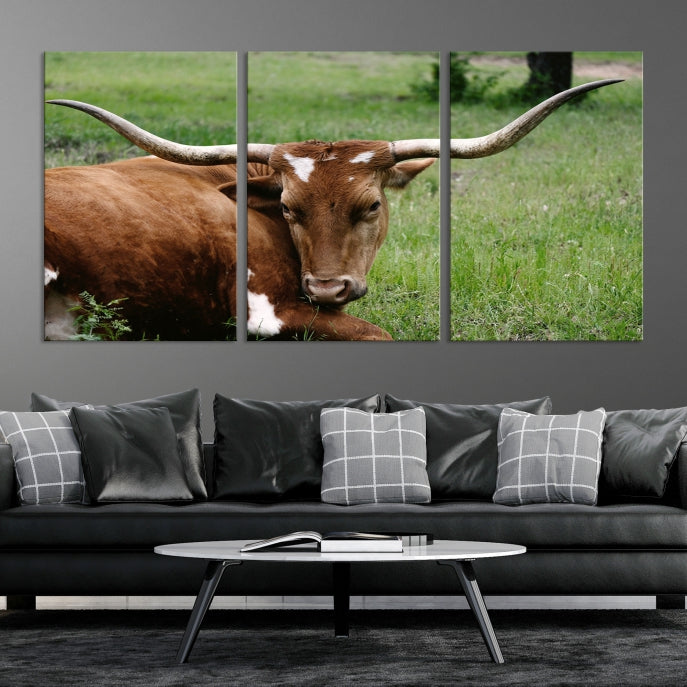 Large Texas Longhorn Cow Wall Art Animal Canvas Print