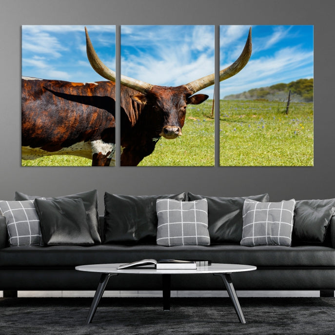 Large Texas Longhorn Cow Wall Art Animal Canvas Print