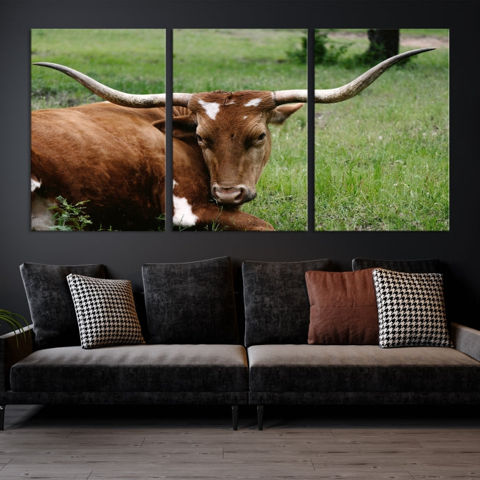 Large Texas Longhorn Cow Wall Art Animal Canvas Print