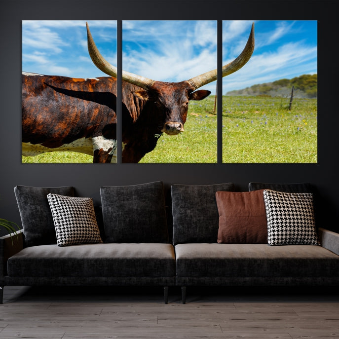 Large Texas Longhorn Cow Wall Art Animal Canvas Print