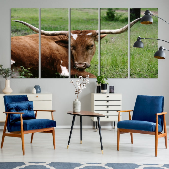 Large Texas Longhorn Cow Wall Art Animal Canvas Print