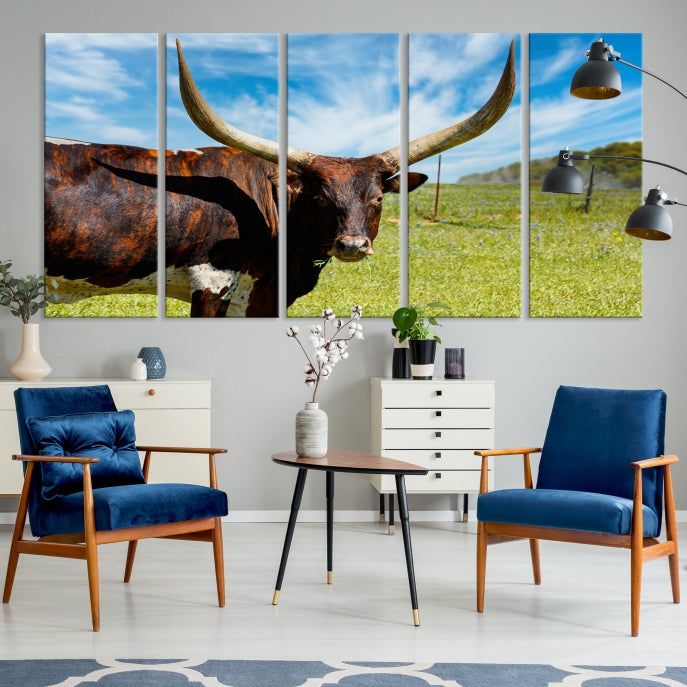 Large Texas Longhorn Cow Wall Art Animal Canvas Print