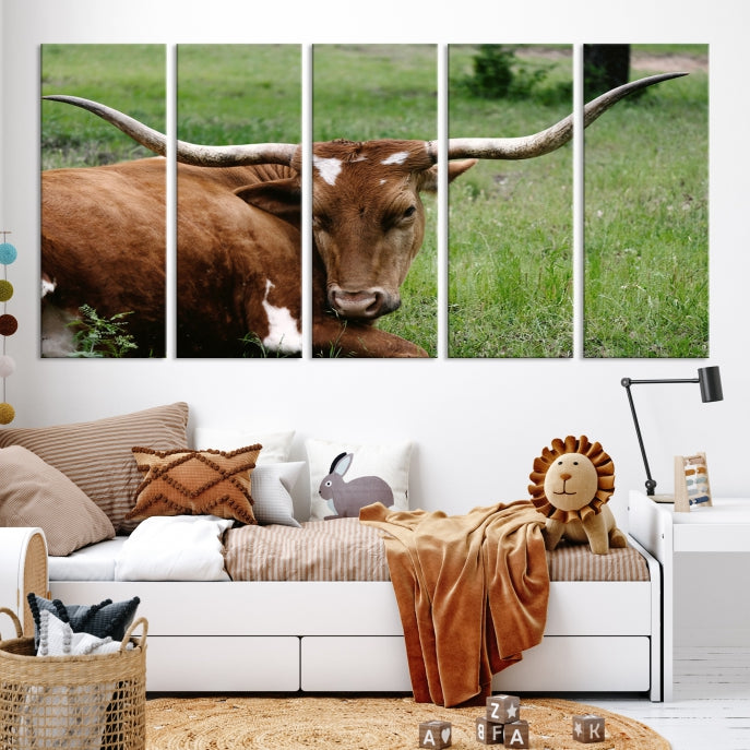 Large Texas Longhorn Cow Wall Art Animal Canvas Print