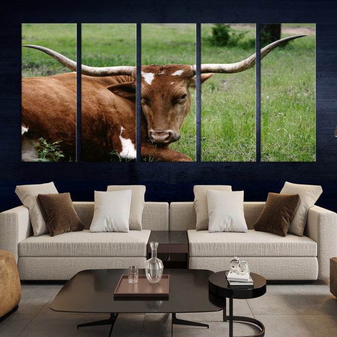 Large Texas Longhorn Cow Wall Art Animal Canvas Print