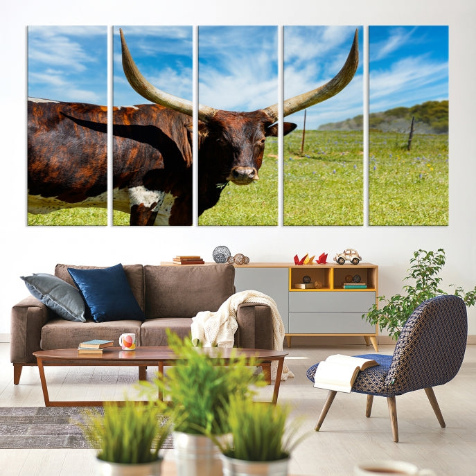 Large Texas Longhorn Cow Wall Art Animal Canvas Print