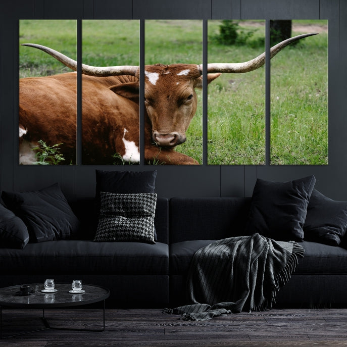 Large Texas Longhorn Cow Wall Art Animal Canvas Print