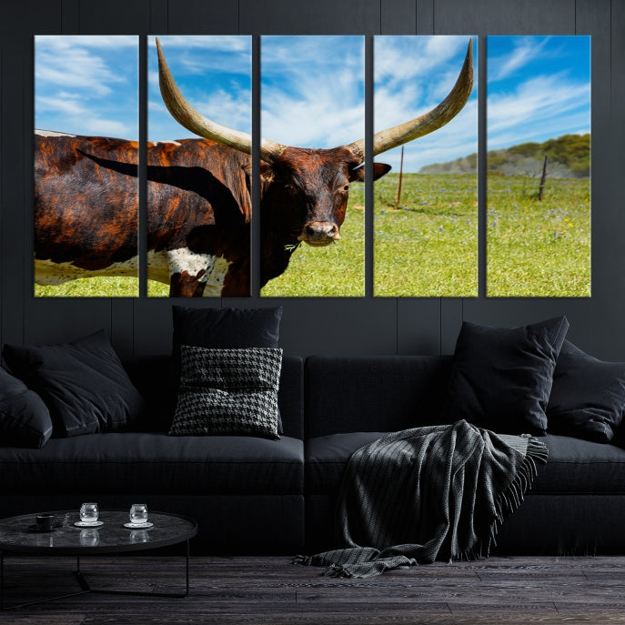 Large Texas Longhorn Cow Wall Art Animal Canvas Print