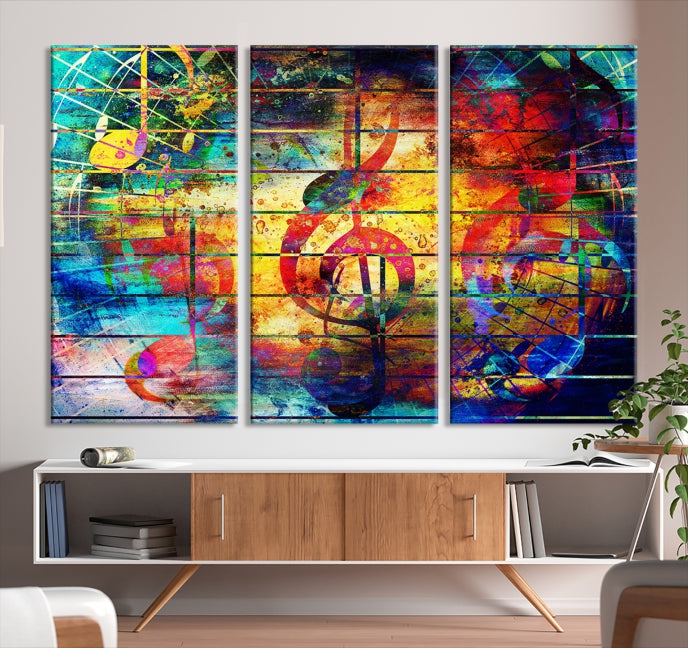 Large Treble Clef Wall Art Abstract Music Canvas Art Print