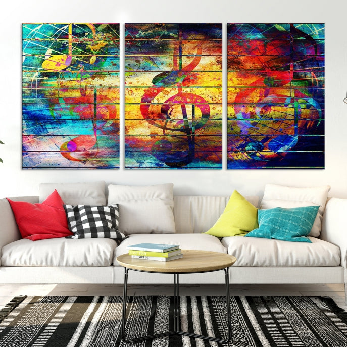 Large Treble Clef Wall Art Abstract Music Canvas Art Print