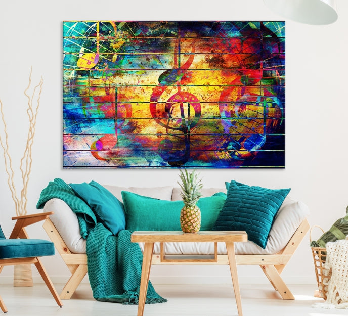 Large Treble Clef Wall Art Abstract Music Canvas Art Print