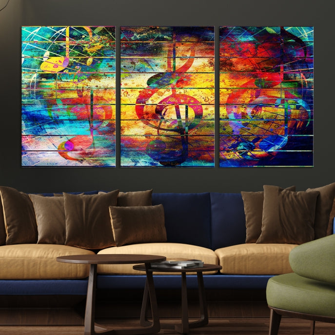 Large Treble Clef Wall Art Abstract Music Canvas Art Print