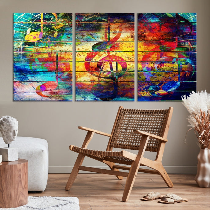 Large Treble Clef Wall Art Abstract Music Canvas Art Print