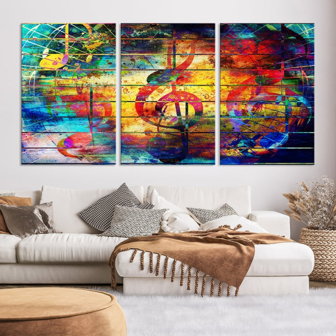 Large Treble Clef Wall Art Abstract Music Canvas Art Print