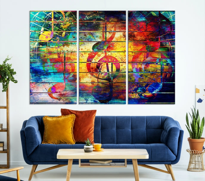 Large Treble Clef Wall Art Abstract Music Canvas Art Print