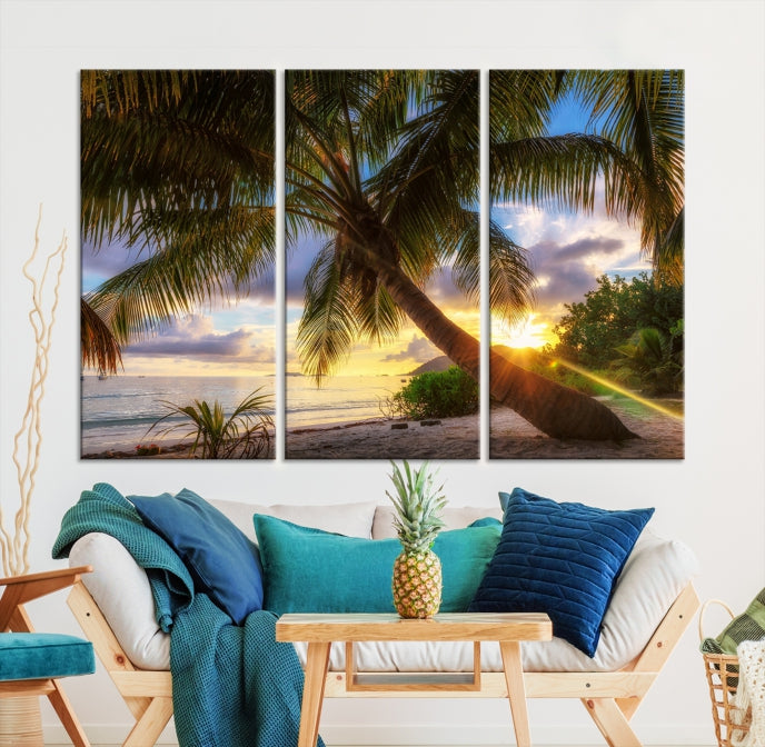 Large Tropical Beach Wall Art Ocean Sunset Canvas Print