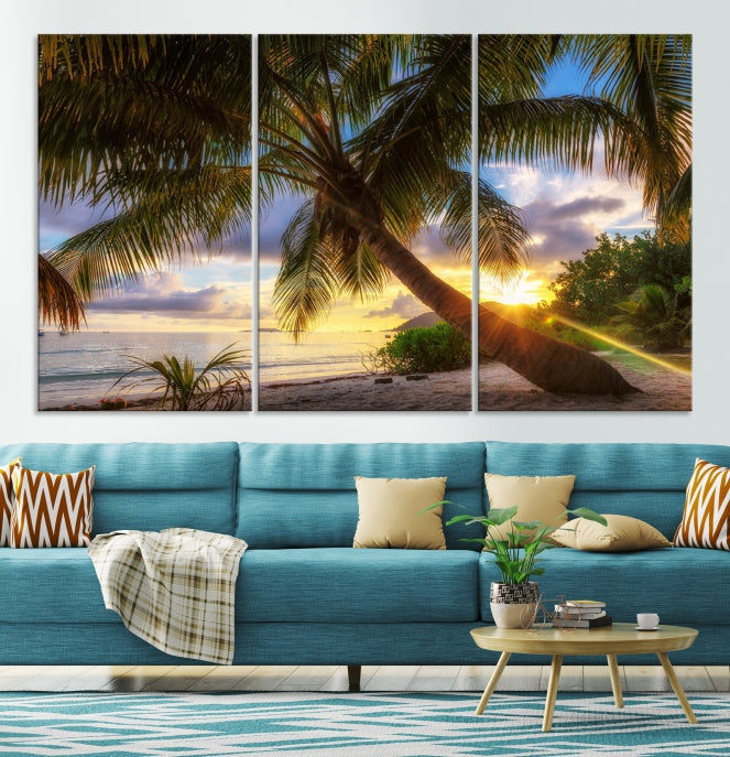 Large Tropical Beach Wall Art Ocean Sunset Canvas Print