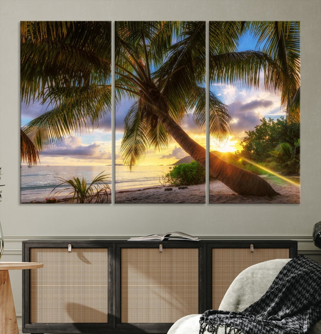 Large Tropical Beach Wall Art Ocean Sunset Canvas Print