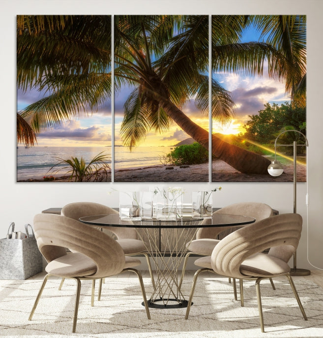 Large Tropical Beach Wall Art Ocean Sunset Canvas Print