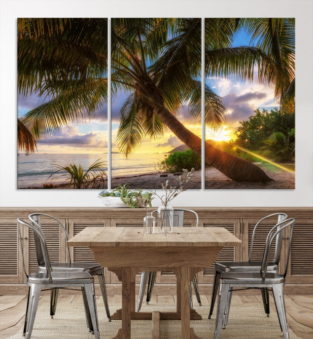 Large Tropical Beach Wall Art Ocean Sunset Canvas Print