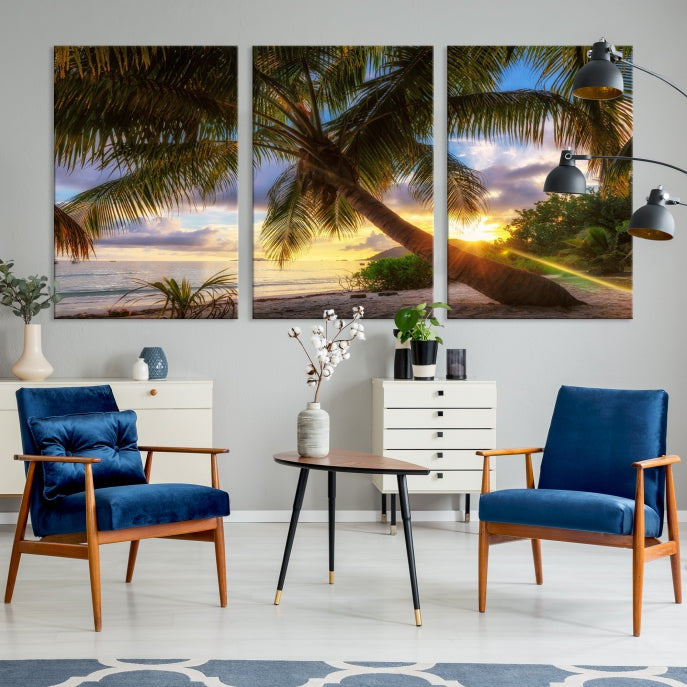 Large Tropical Beach Wall Art Ocean Sunset Canvas Print