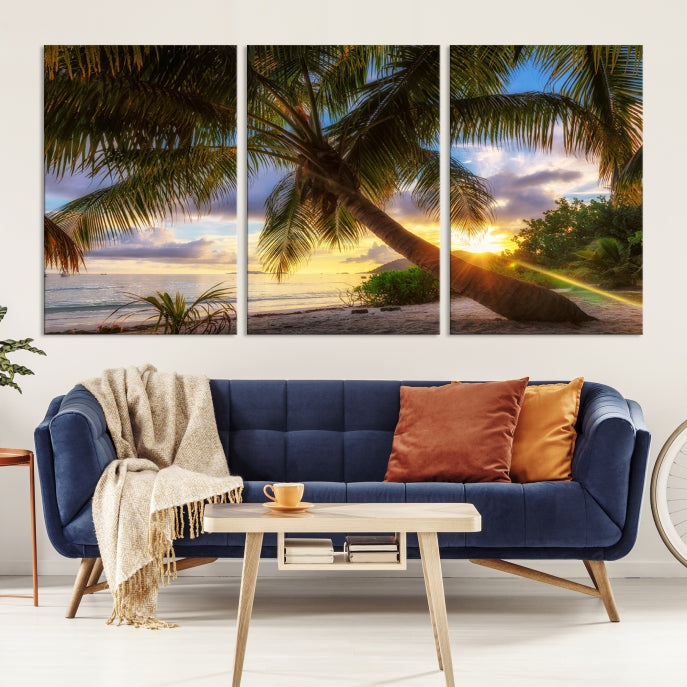 Large Tropical Beach Wall Art Ocean Sunset Canvas Print