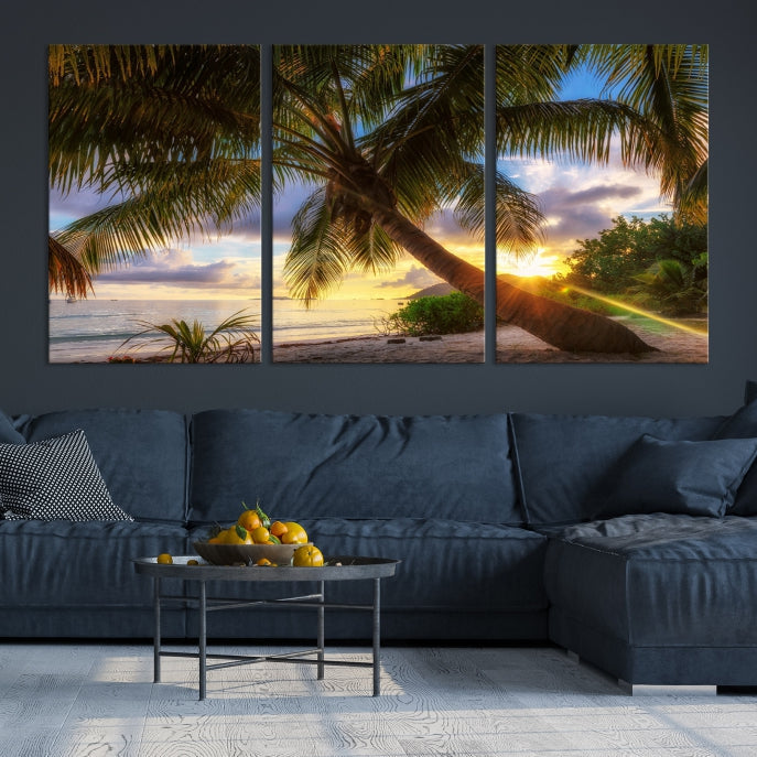 Large Tropical Beach Wall Art Ocean Sunset Canvas Print