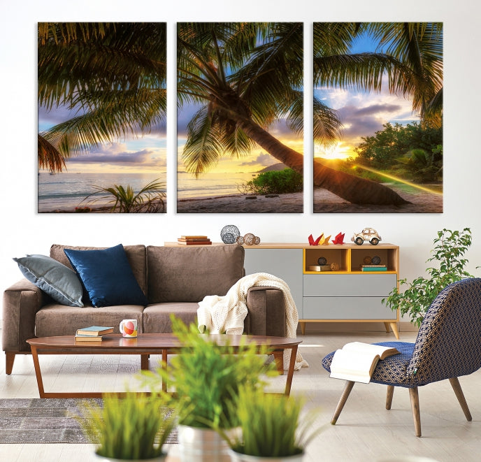 Large Tropical Beach Wall Art Ocean Sunset Canvas Print