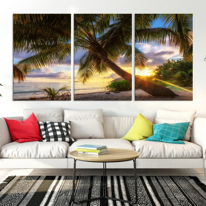 Large Tropical Beach Wall Art Ocean Sunset Canvas Print