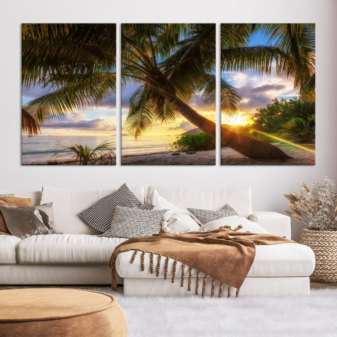 Large Tropical Beach Wall Art Ocean Sunset Canvas Print