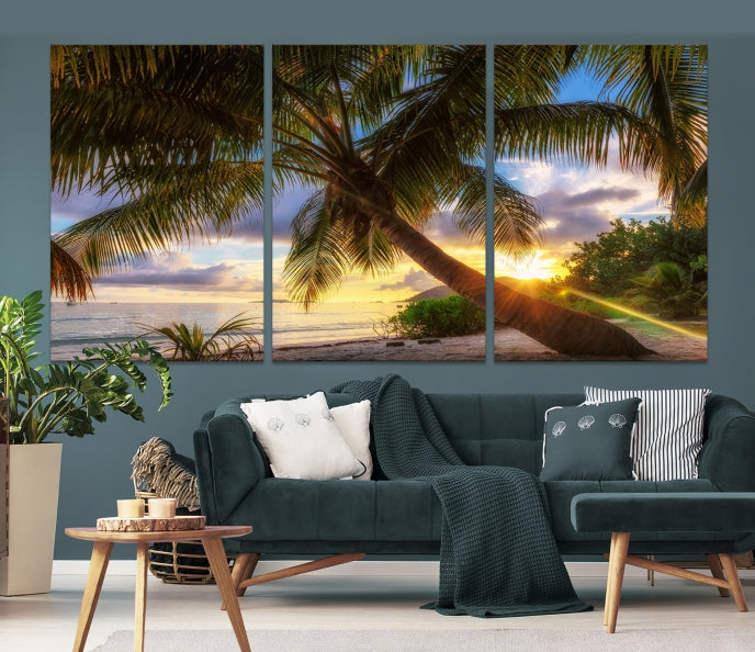 Large Tropical Beach Wall Art Ocean Sunset Canvas Print