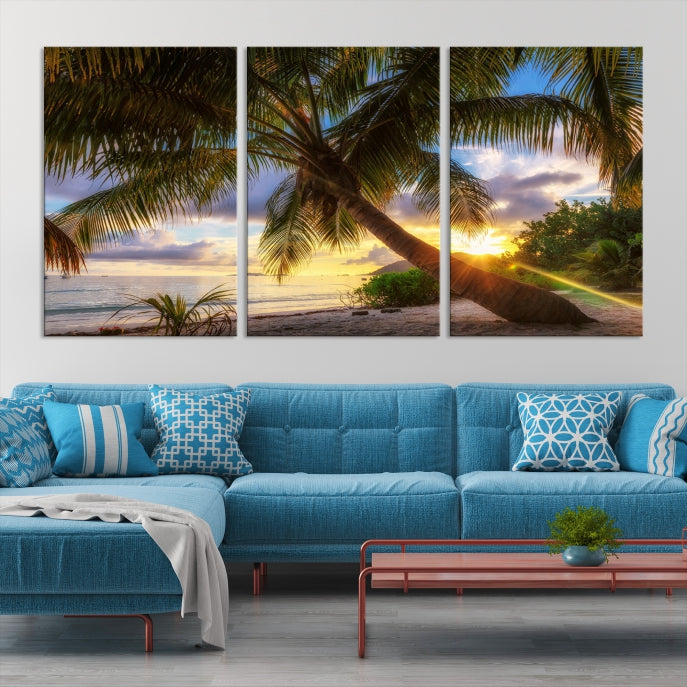 Large Tropical Beach Wall Art Ocean Sunset Canvas Print