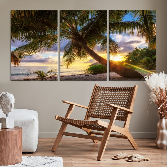 Large Tropical Beach Wall Art Ocean Sunset Canvas Print