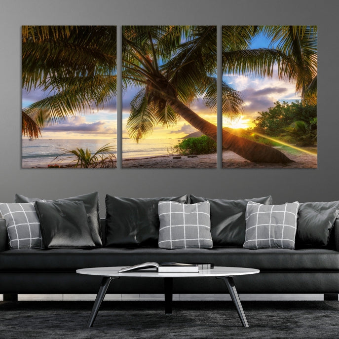 Large Tropical Beach Wall Art Ocean Sunset Canvas Print